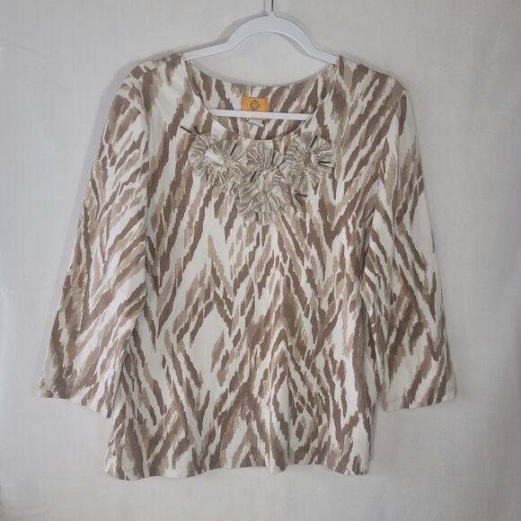 Ruby Rd Tops - Ruby Rd. Women's Size XL Brown Tan Abstract Tiger Zebra Animal Print Knit Top